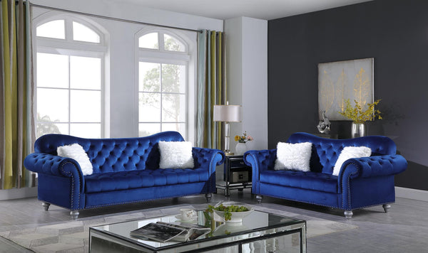 NEW 2PC Sofa Couch Loveseat Set Royal Blue Velvet Modern Living Furniture  Set