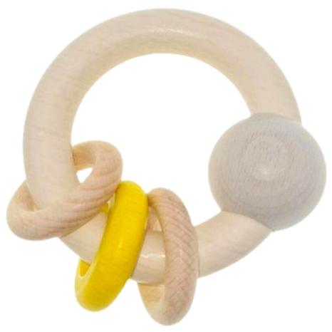 Hess Spielzeug Wooden Ball Rattle with 3 Rings - Yellow