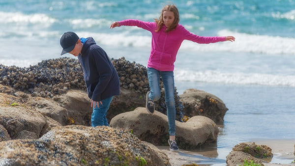 Kids by tide pools