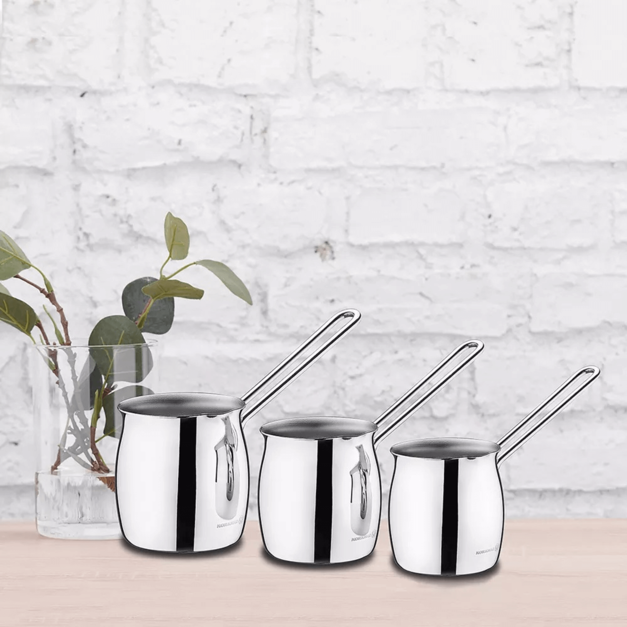 Korkmaz - Tombik 3 Piece Stainless Steel Turkish Coffee Pot Set image 1
