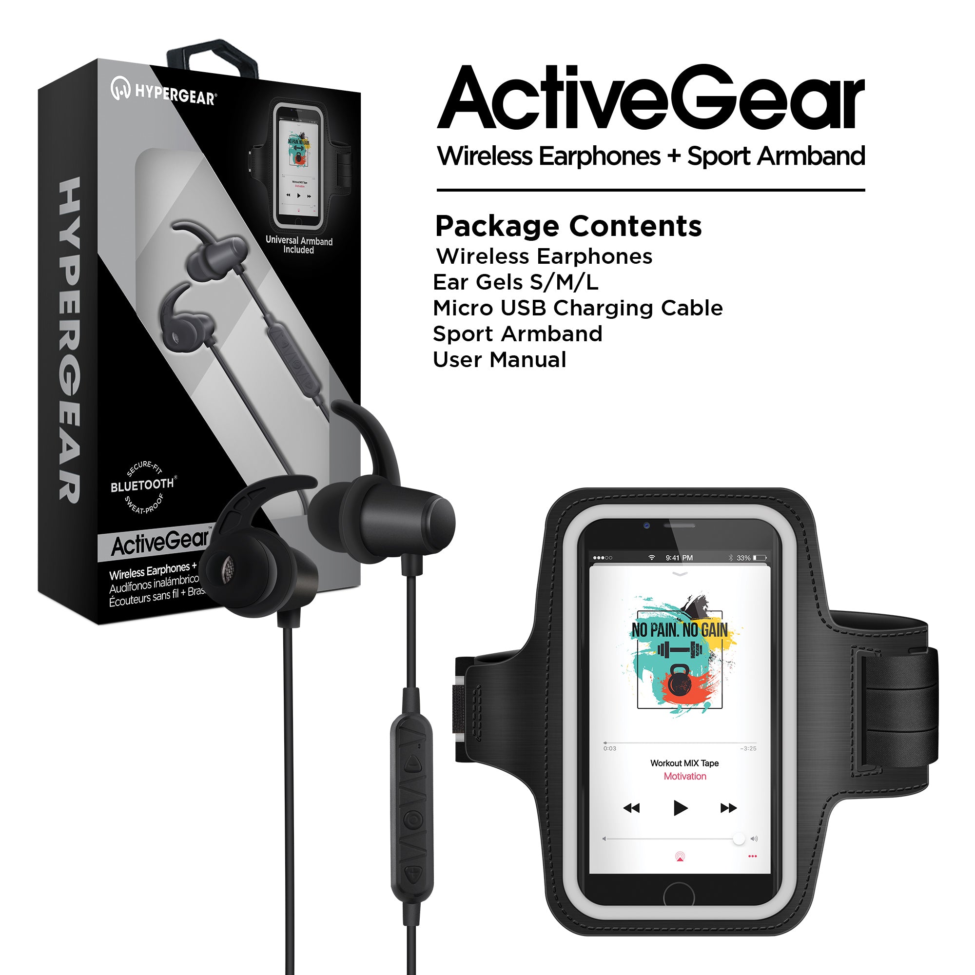 buitenspiegel Bewolkt Sandalen HyperGear ActiveGear Wireless Earphones + Sports Armband - Jupiter Gear Home