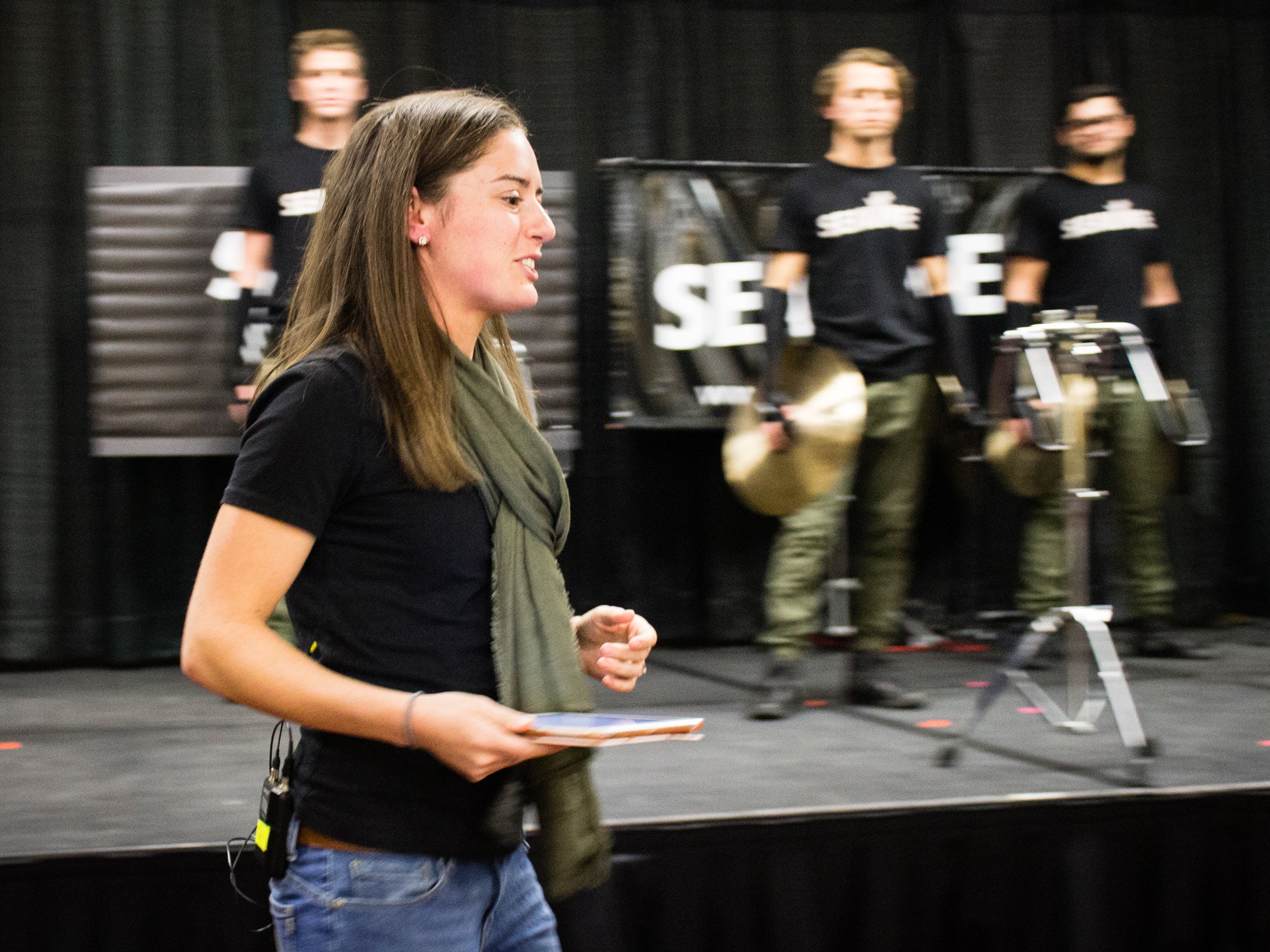 Rhythm X cymbal tech and Seavine CEO Chelsea Levine giving a cymbal clinic
