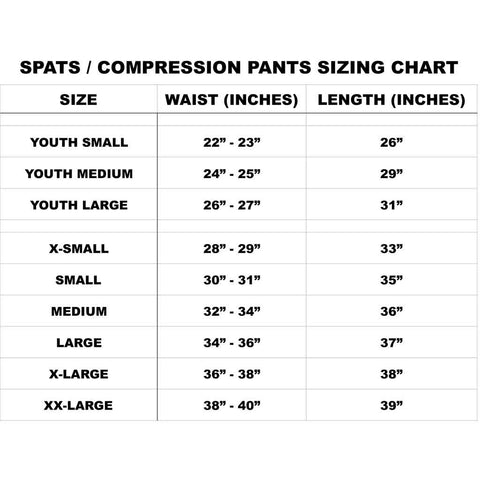 Spats Size Chart