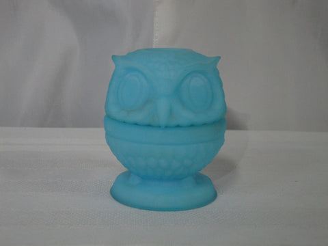Fenton Blue Satin Glass Owl Fairy Light Holder