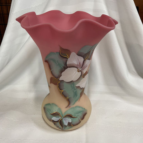 Vintage Fenton Burmese Hand-Painted Trillium Vase
