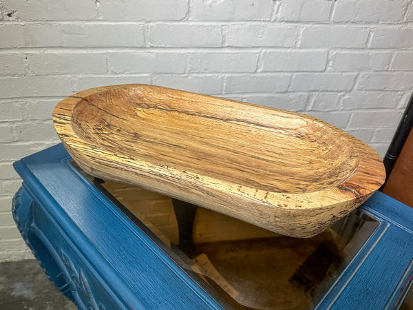 hand-carved wooden dough bowl