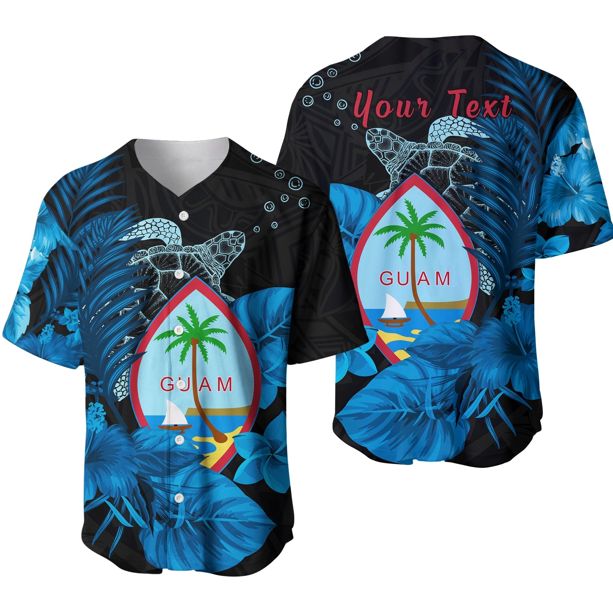 custom-personalised-guam-seal-baseball-jersey-polynesian-turtle-with-flowers-version-blue