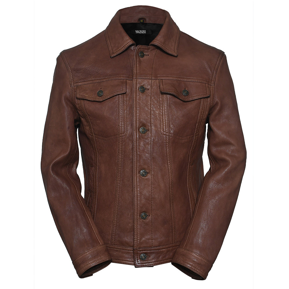 John Varvatos SANDSTONE Travis Leather Trucker Jacket, US Small -  Walmart.com