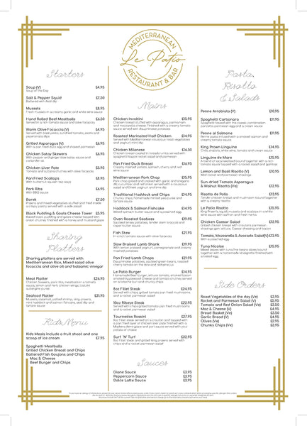 Le Patio St Annes A La Carte Menu