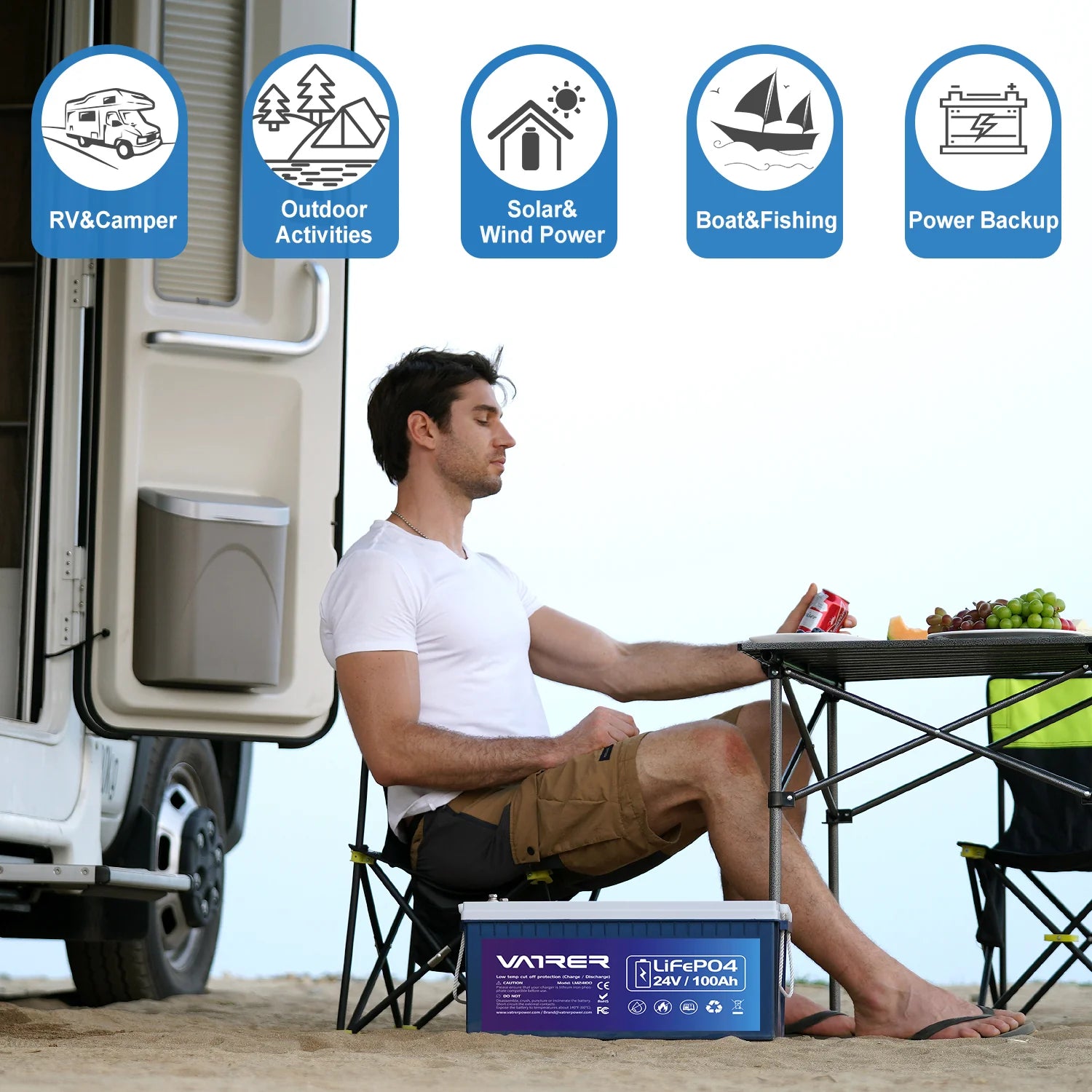 Vatrer 24V 100Ah Bluetooth Lithium Deep Cycle Battery: Designed for deep cycle applications