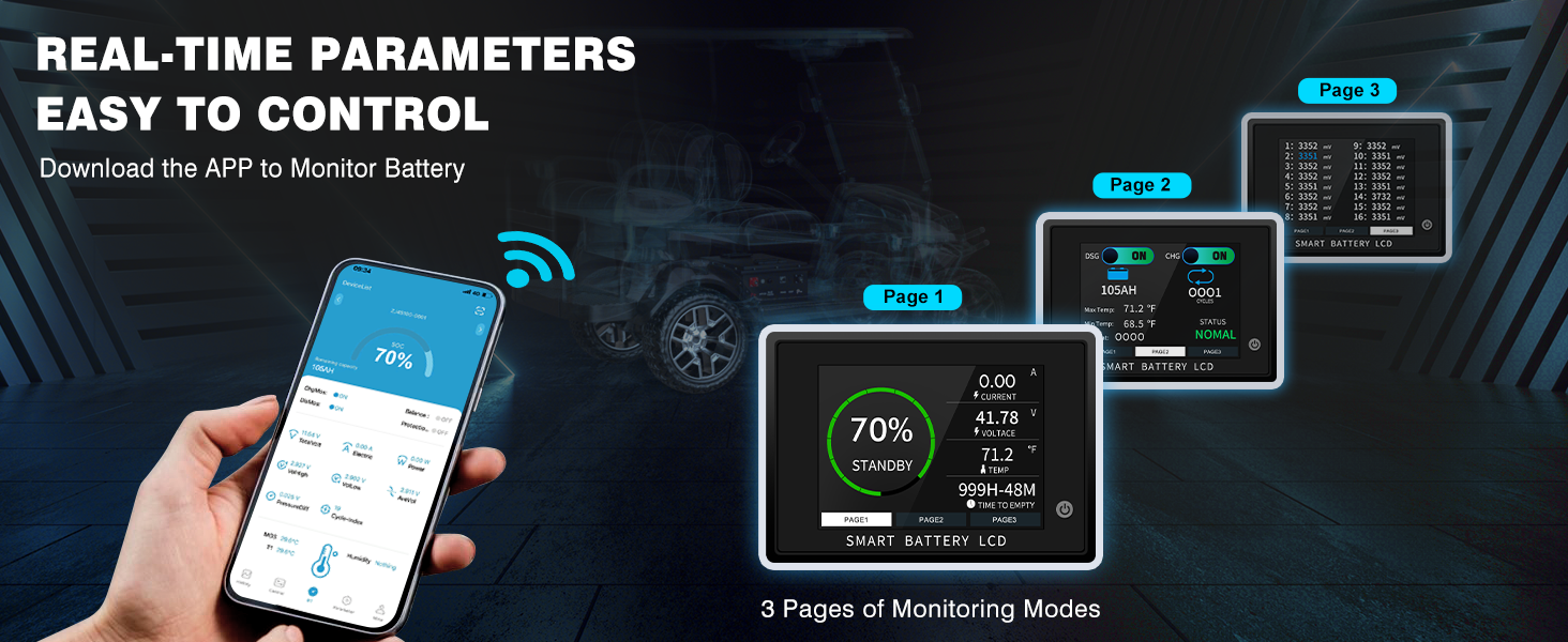 36v lithium golf cart battery with APP and display