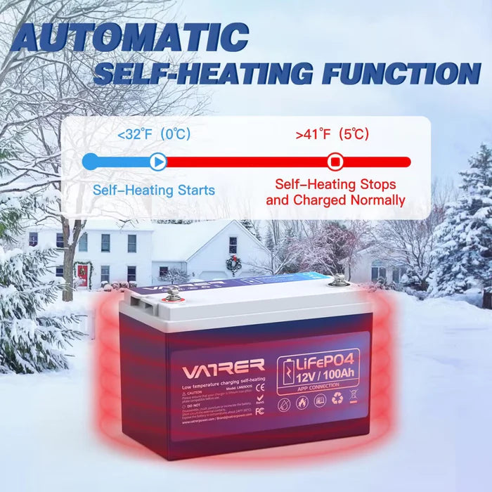 Vatrer 12V 100AH LiFePO4 Heated Lithium Battery