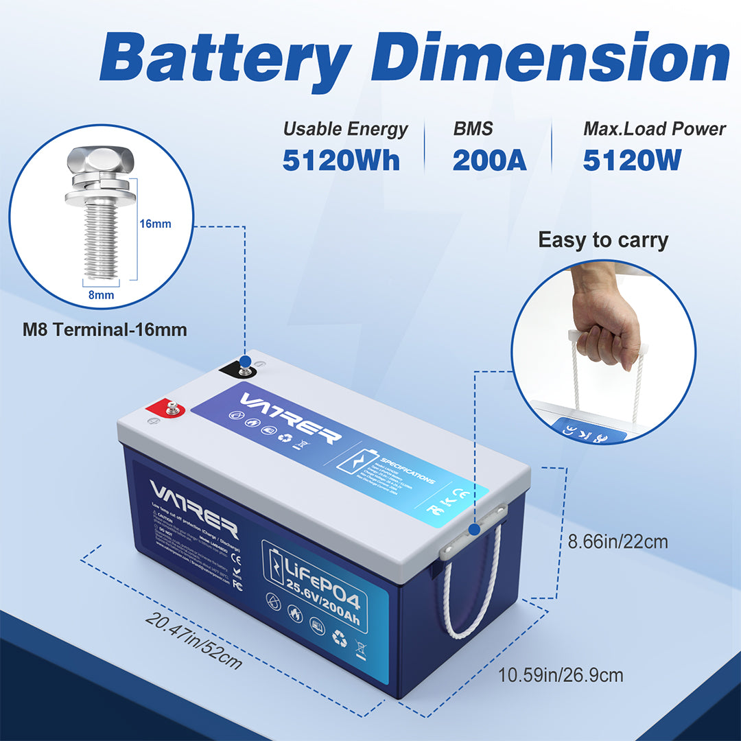 24V 100Ah LiFePO4 Deep Cycle Battery-Low Temp Cutoff-Vatrer-Vatrer