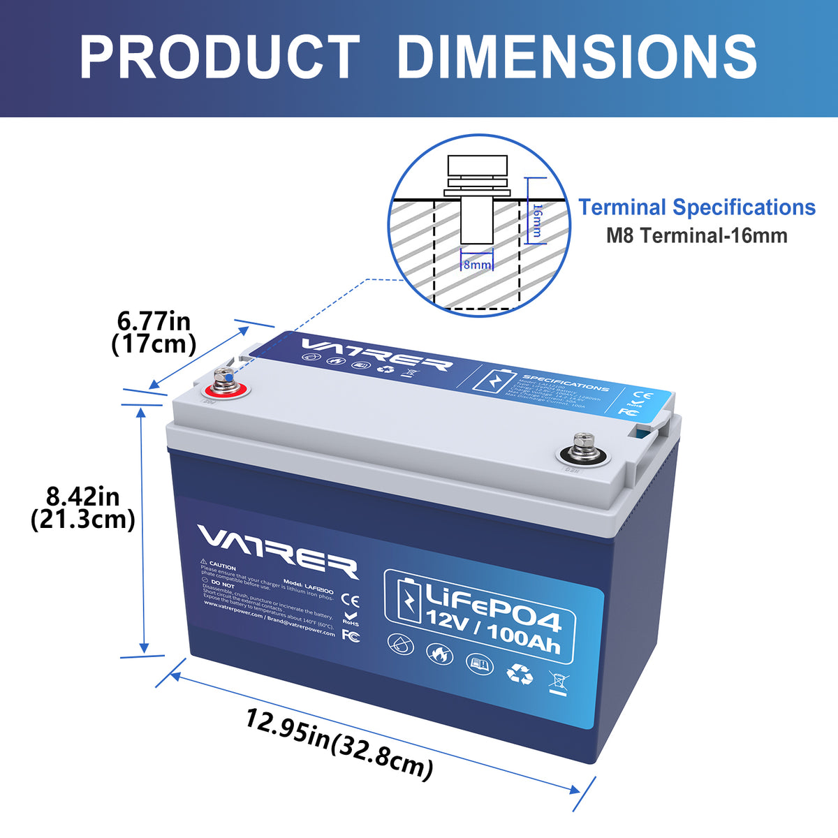 Vatrer 12V 460AH Low Temp Cutoff LiFePO4 RV Battery, Built in 250A  BMS-Vatrer