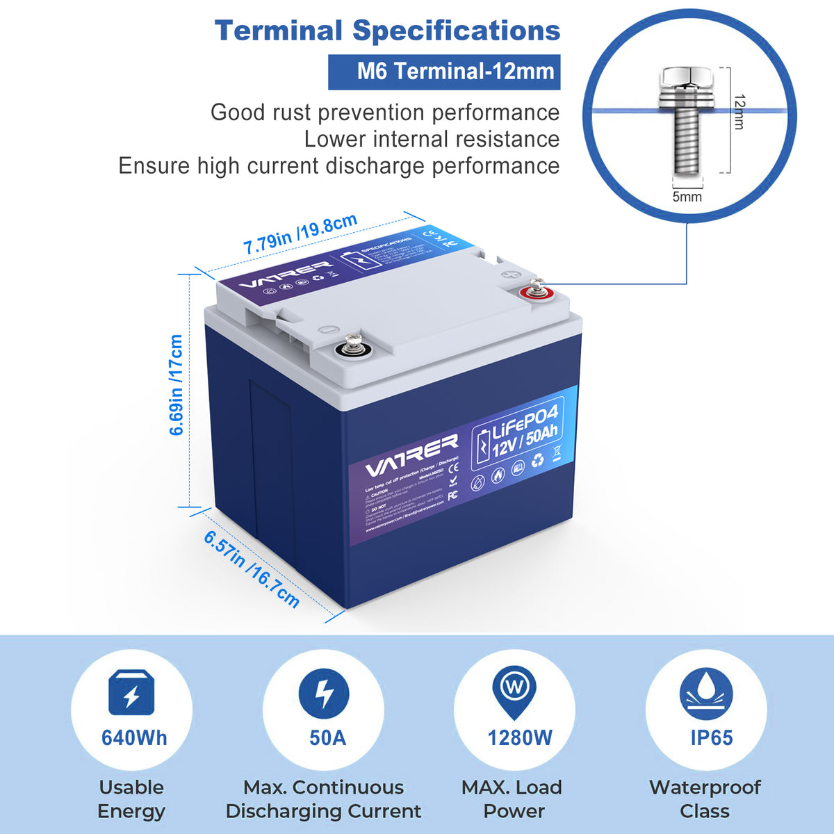 12V 12Ah LiFePO4 Deep Cycle Battery - Vatrer-Vatrer