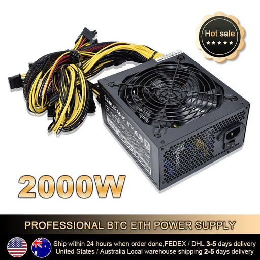 2000W 180-260V ATX Mining Bitcoin Power Supply 95% High Efficiency for Ethereum ETH S9 S7 L3  8GPU cards support Max