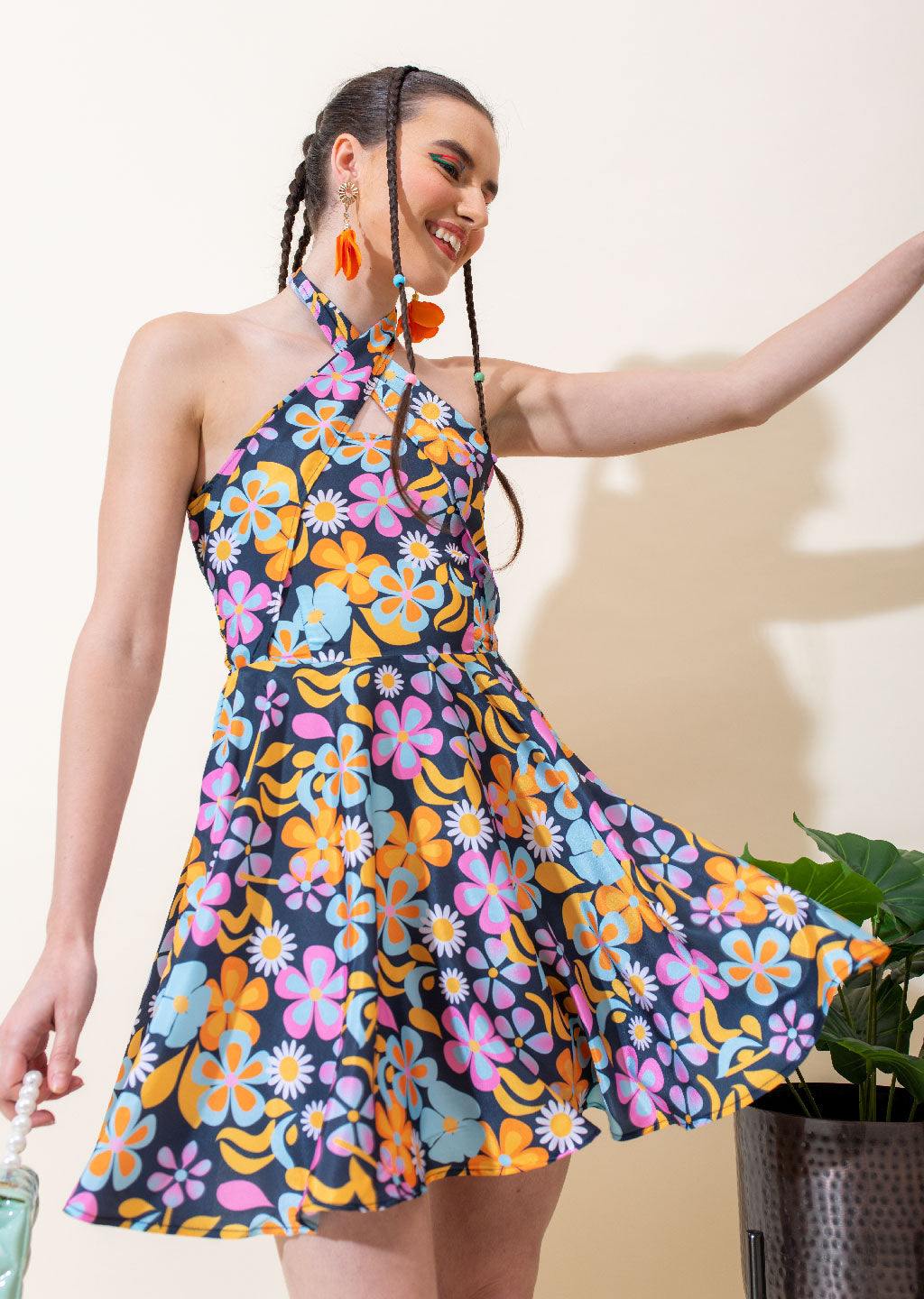 Oraya Printed Multicolour Mini Dress