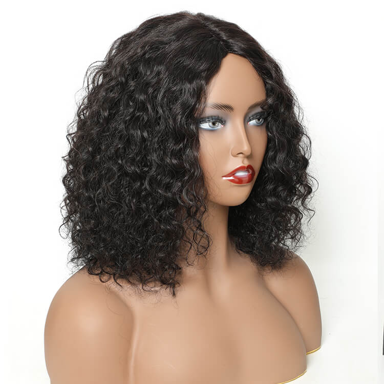 Curly Human Hair Middle Part Short Bob Wigs Morichy Hair 