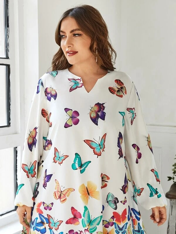 Women Plus Butterfly Print Tunic Dress