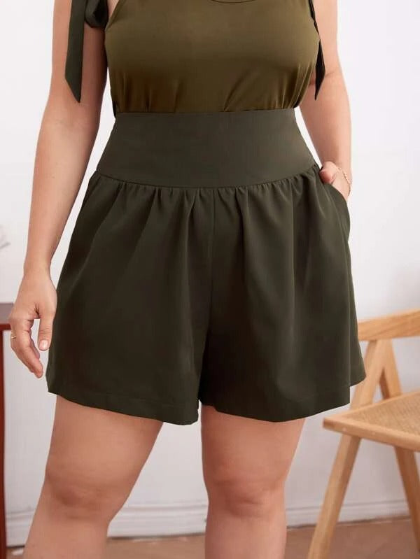 Women Plus Size High Waist Slant Pocket Shorts