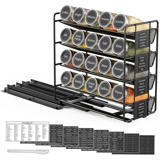 GZOOGHOME Spice Drawer Organizer with 28 Spice Jars and 378 Spice Labels,  Seasoning Rack Tray Insert for Kitchen Drawers, 12.8 Wide x 17.5 Deep