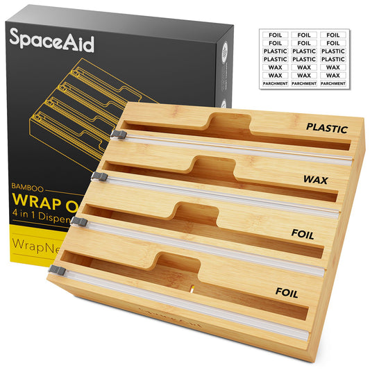 SpaceAid Bag Storage Organizer for Kitchen Drawer, Bamboo Organizer, Compatible with Gallon, Quart, Sandwich and Snack Variety Size Bag 1 Box 4 Slots