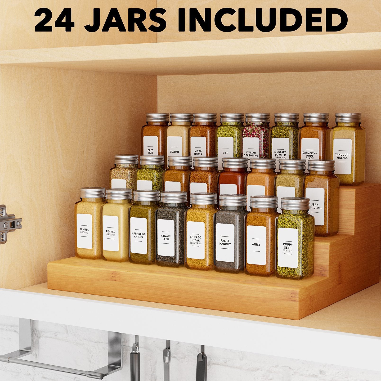 SpaceAid 24 Pcs Glass Spice Jars with Labels and Bamboo Lids Empty 4