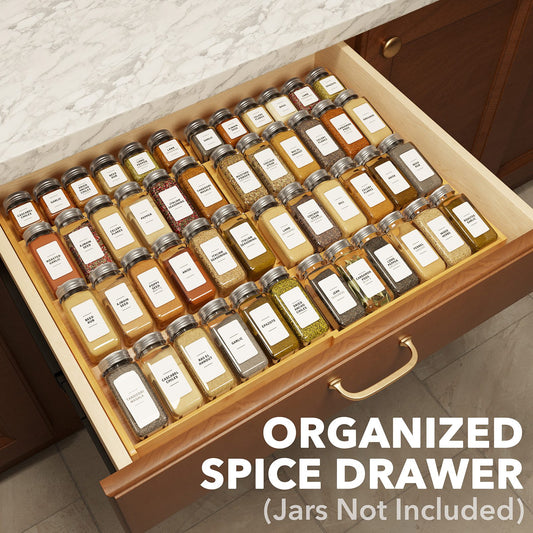 SpaceAid Spice Rack Organizer for Cabinet Door or Wall Mount (4 Pack) with  415 Spice Labels - Wood Hanging Seasoning Shelf for Cupboard Pantry or over