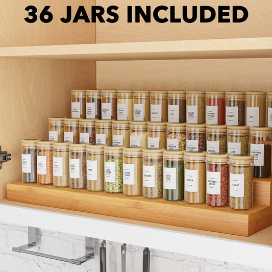 SpaceAid 24 Pcs Glass Spice Jars with Labels and Bamboo Lids, Empty 4oz Seasoning Containers for Spice Rack, Cabinet and Drawer