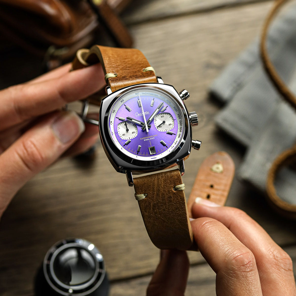 GECKOTA CHRONOTIMER AURORA CHRONOGRAPH WATCH PURPLE SUNBURST