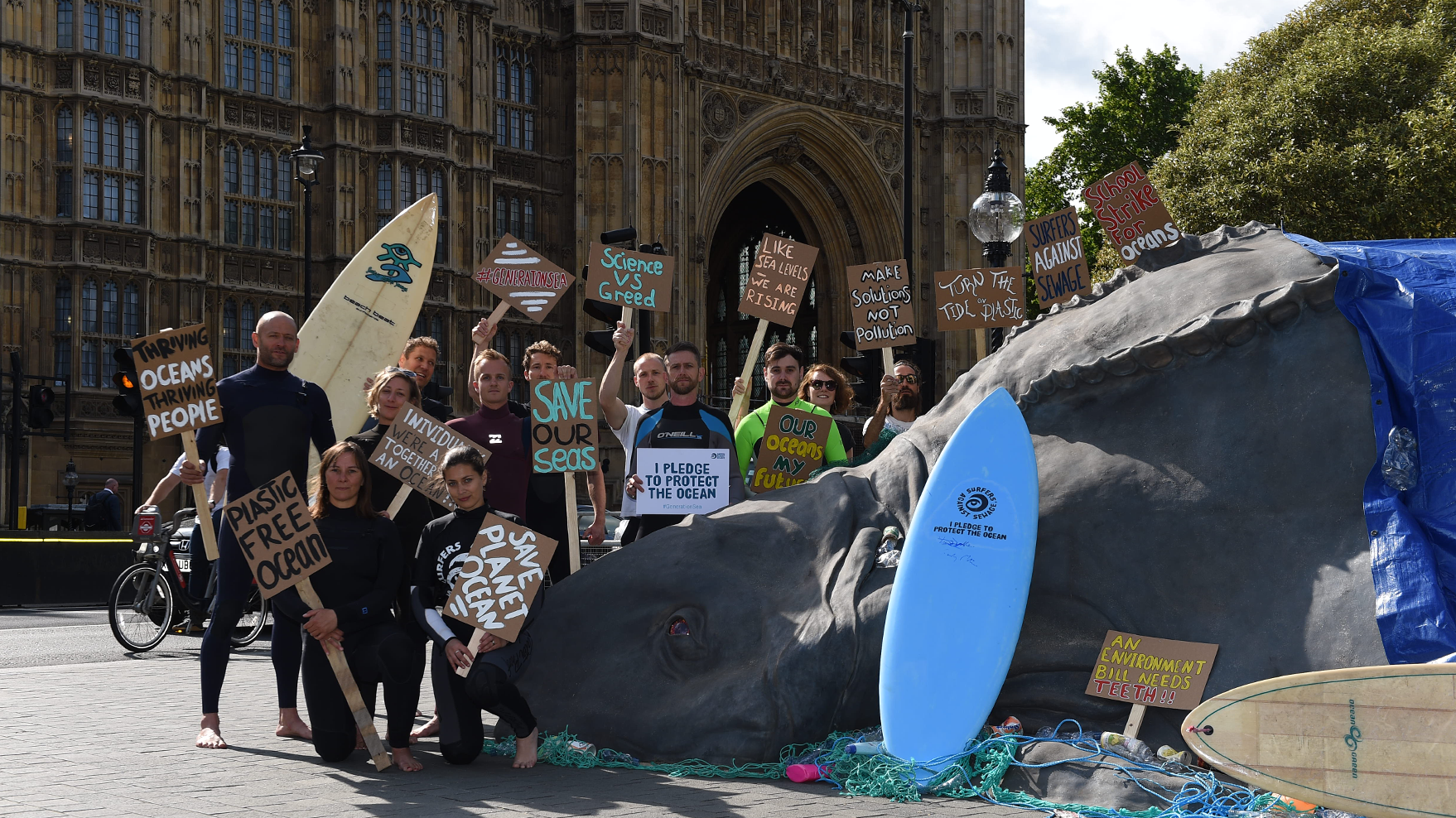 Surfers Against Sewage protesting in Westminster