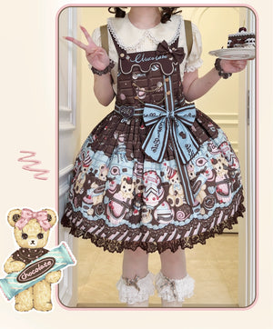 Sweet Dream Sheep - Chocolate Bear - Sweet Lolita Salopette High Waist Dress - 42Lolita