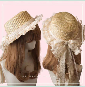 (BFM)The Accessories' Story~Mori Lolita Hat Handmade Sunshade Bow Straw Hat