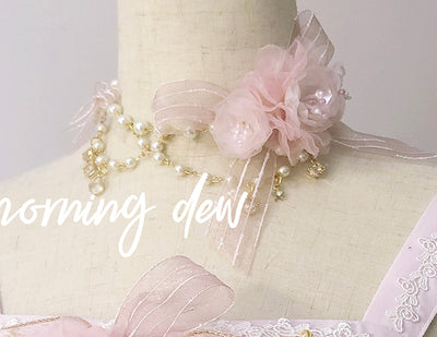 (Buyforme)Dawn and Morning~Flower Wedding Lolita Accessories Headdress Set waist chain blue + golden 