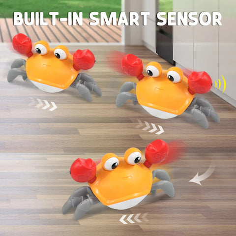 Crawling Dancing Crab Baby Toy with Sounds and Music LED Musical for Toddler Automatically Avoids Obstacles Interactive Toys