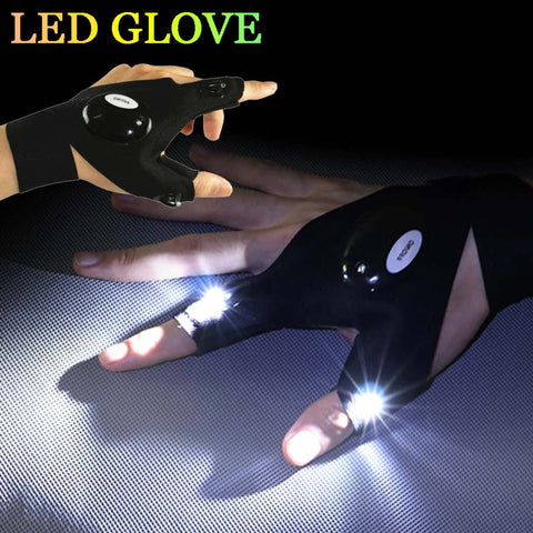 LED Flashlight Fingerless Gloves for Outdoors Fishing Gardening Cycling Hiking Working Tools Handyman Confined Spaces