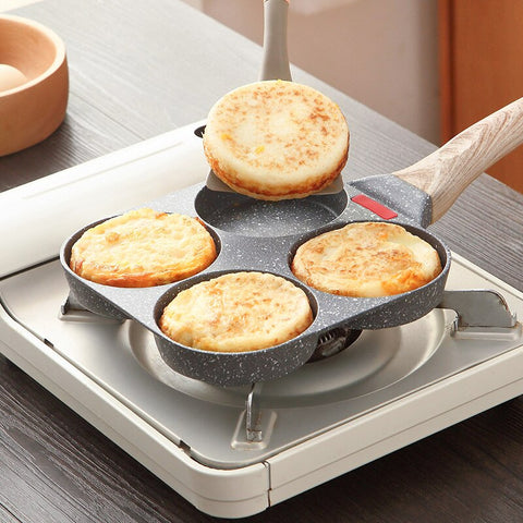 4-Holes Non-Stick Cast Iron Omelet Frying Pan Skillet Pancake