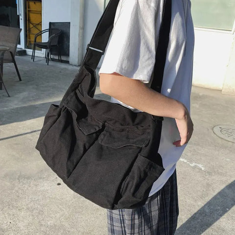 Vintage Canvas Handbag Teenager Shoulder Tote School Messenger Student Crossbody Travel Bag