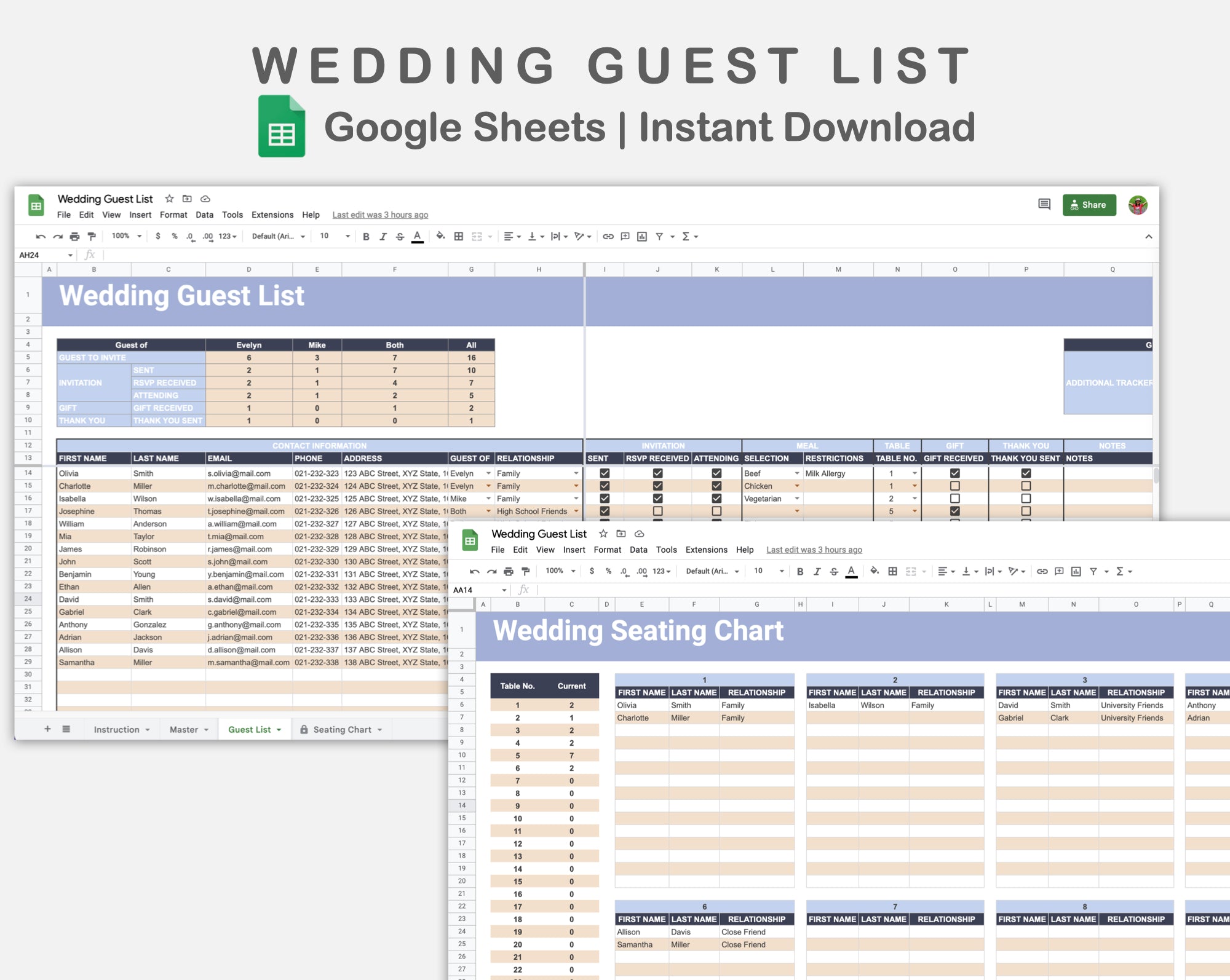 Google Sheets - Wedding Guest List - Sweet – kjunstudio