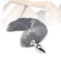 Stainless Steel Anal Butt Plug Large Faux Fur Cat Fox Tail Metal Female Sex Toys