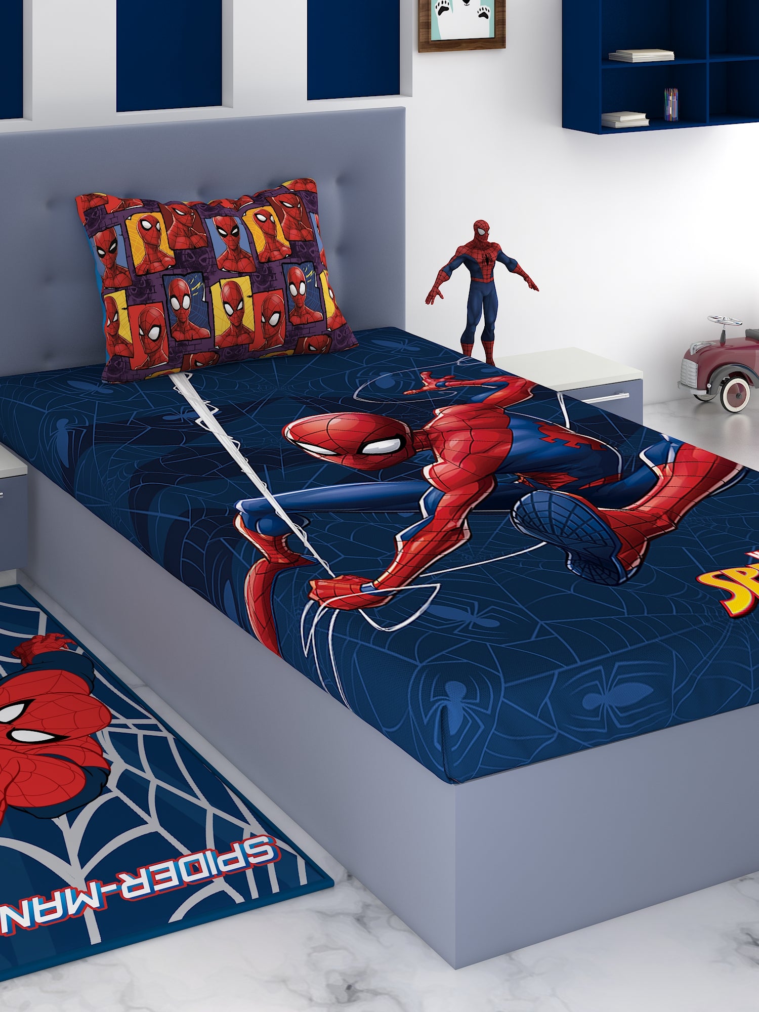 Athom Living Marvel Spiderman Cotton Single Bedsheet Set