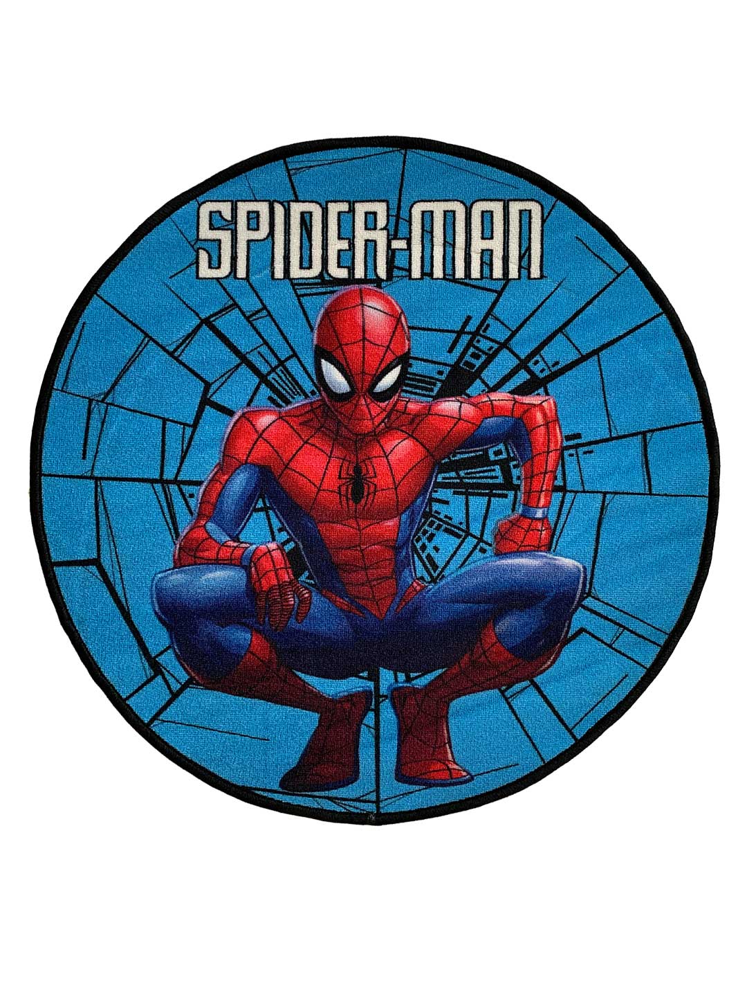 Athom Living Marvel Spiderman Kids Round Carpet Blue 90 Diameter