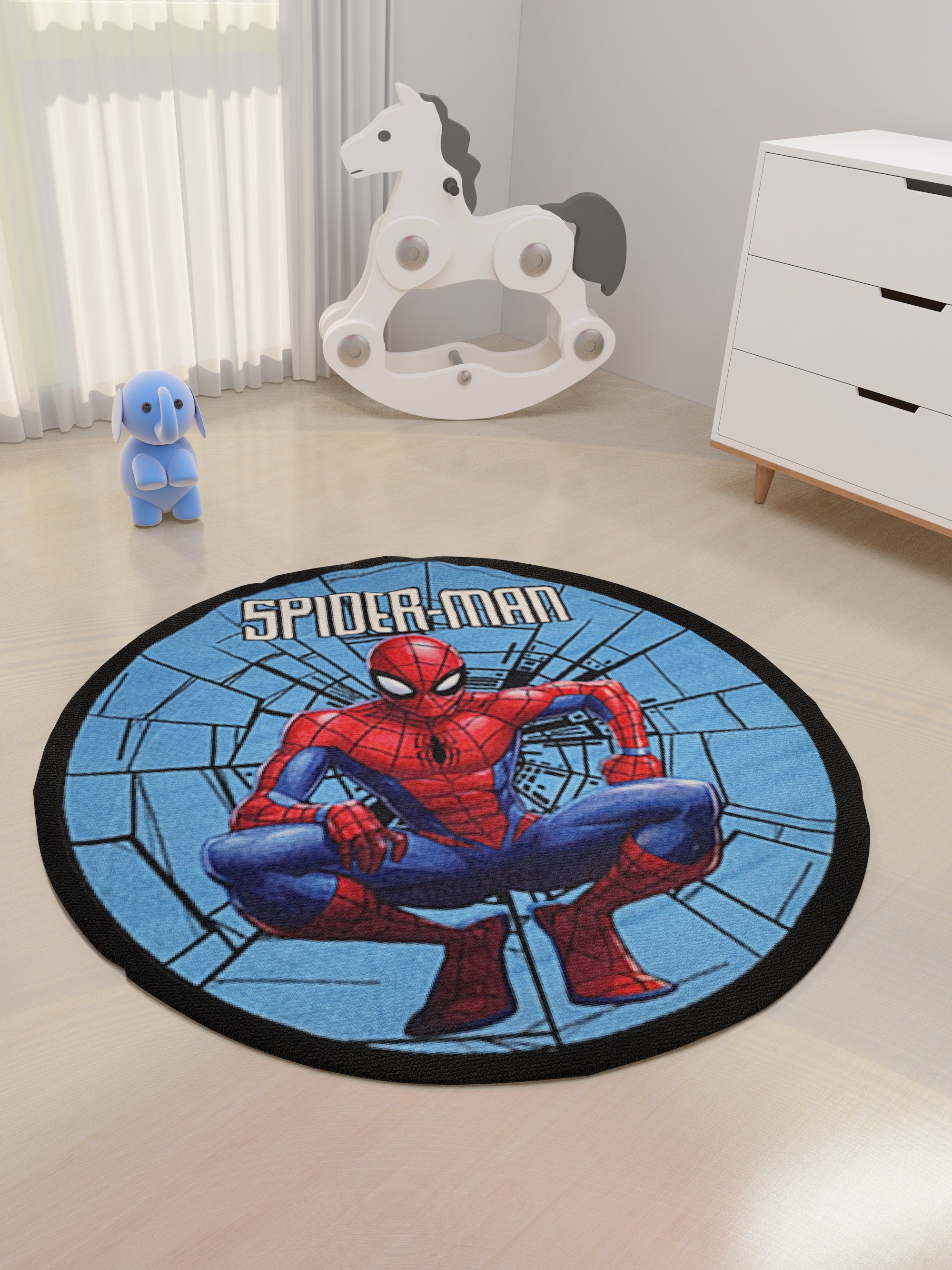 Athom Living Marvel Spiderman Kids Round Carpet Blue 90 Diameter