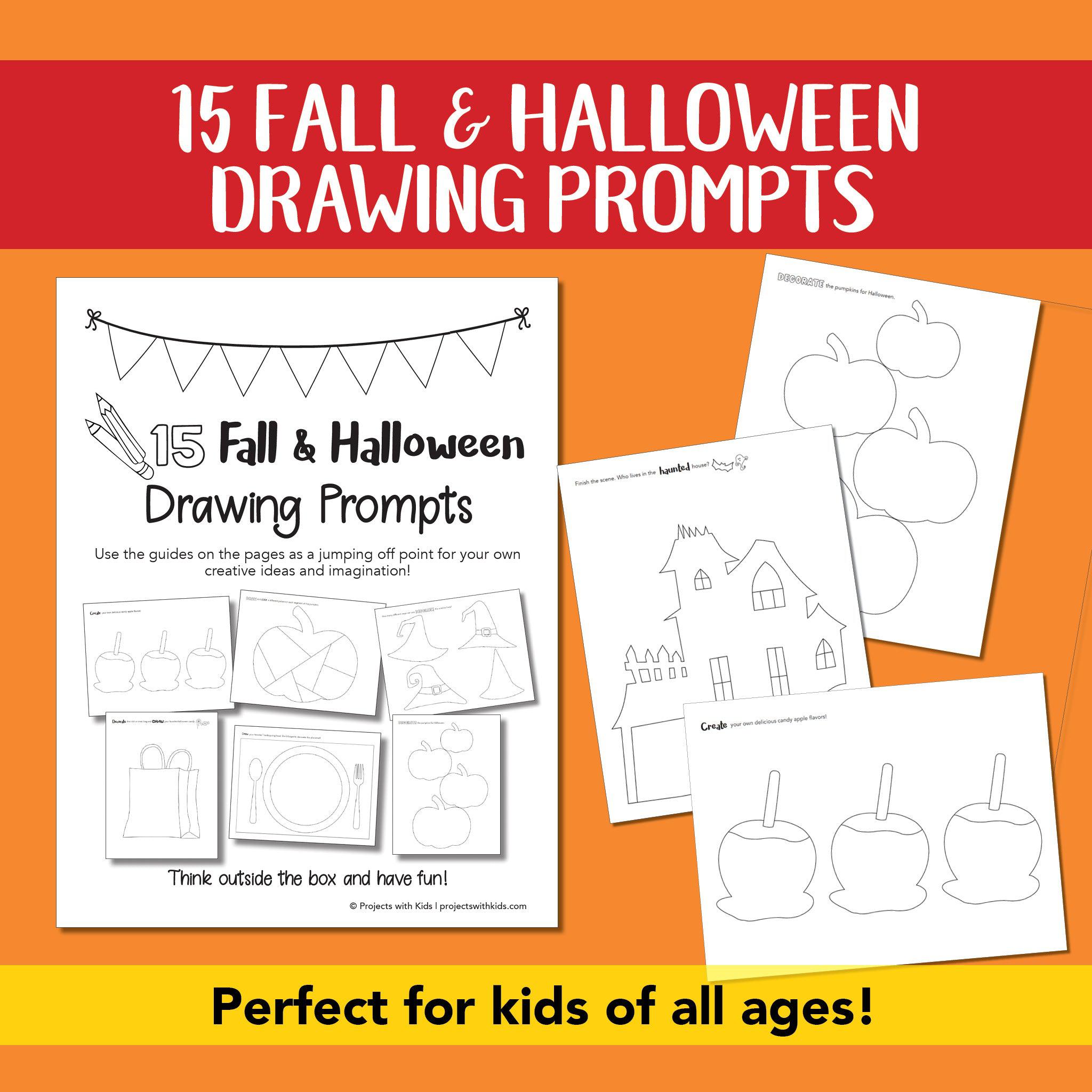 15 Printable Fall & Halloween Drawing Prompts Projects with Kids