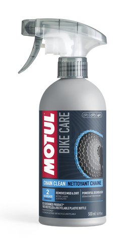 MOTUL CHAIN CLEAN MOTUL® Chain Clean cleans all types of bicycle chains mounted on urban, road, mountain bikes, etc. using its strong dissolving power to remove the toughest dirt. It perfectly prepares the chain for optimal lubrication and its protective formula prevents aluminum, brass and non-ferrous metals from deteriorating. Suitable for conventional and electric bicycles.