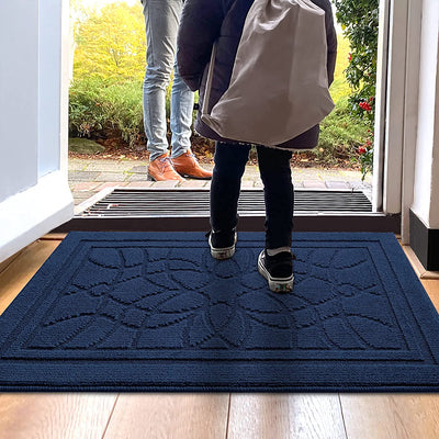 DEXI Front Door Mat, Non-Slip Absorbent Resist Dirt Entrance Doormat,  Washable Low-Profile Inside Entry Mat for Entryway, 20x32, Blue Wave