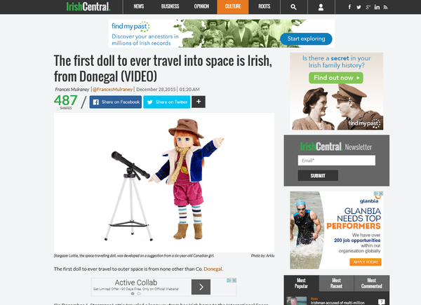 Irish Central Lottie Dolls First Doll in Space