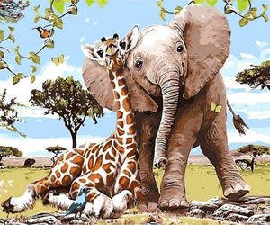 paint by numbers | Elephant & Giraffe friends | animals easy elephants giraffes kids | FiguredArt
