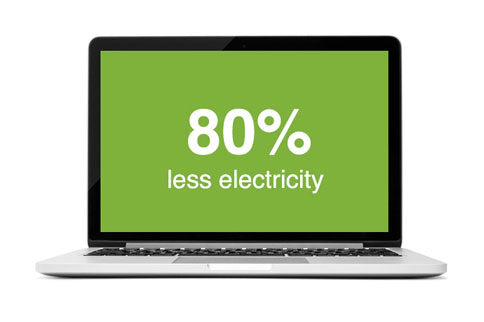 Picture of laptop showing 80 per cent less electricity
