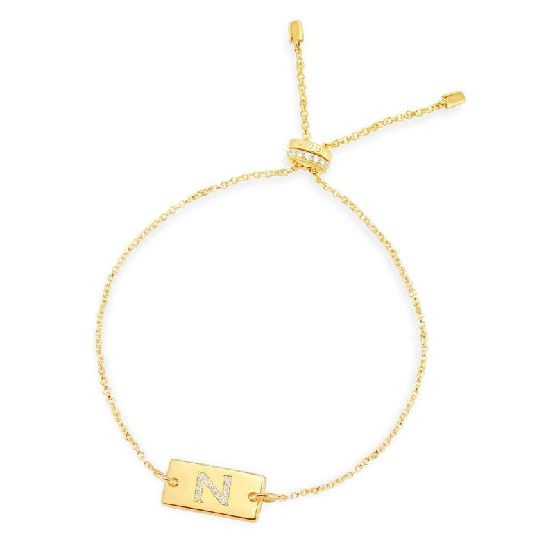 Izoa Crystal Letter N Bracelet Gold